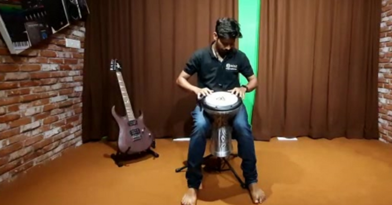 One of our Customer plays the Darbuka in our Jam Room at Symphony