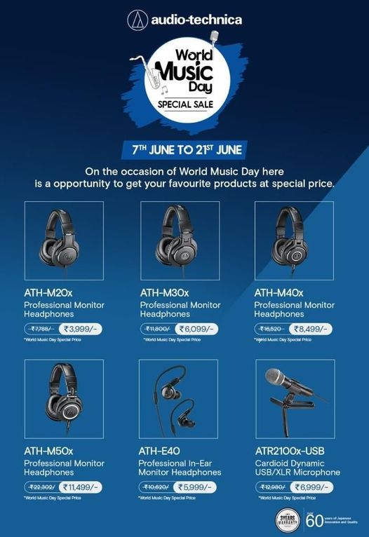 Celebrate the WORLD MUSIC DAY with audio-technica Professional Home Studio Equipment.